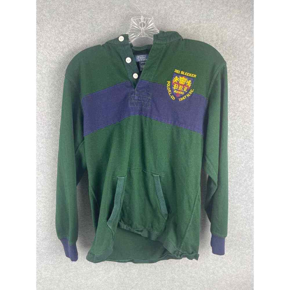 Polo Ralph Lauren Hoodie Boys Size‎ L Green Color Block Large Number Heavy